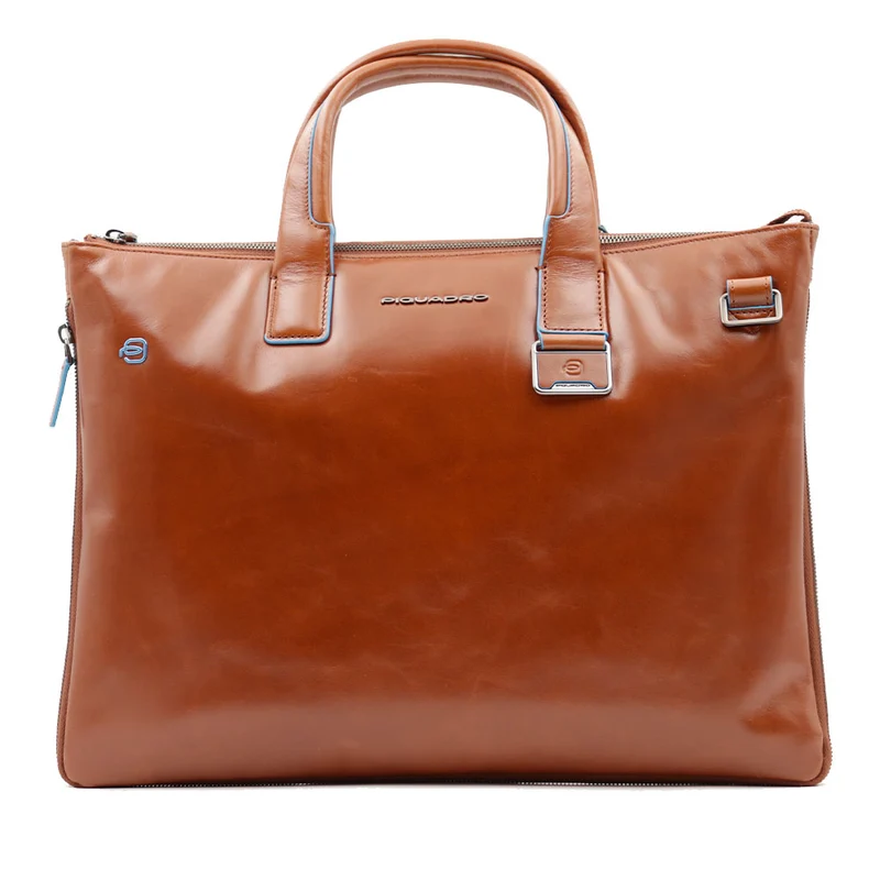 Cartella Sottile PIQUADRO con Porta Pc 15" Espandibile in Pelle Marrone Linea Blue Square - CA4021B2