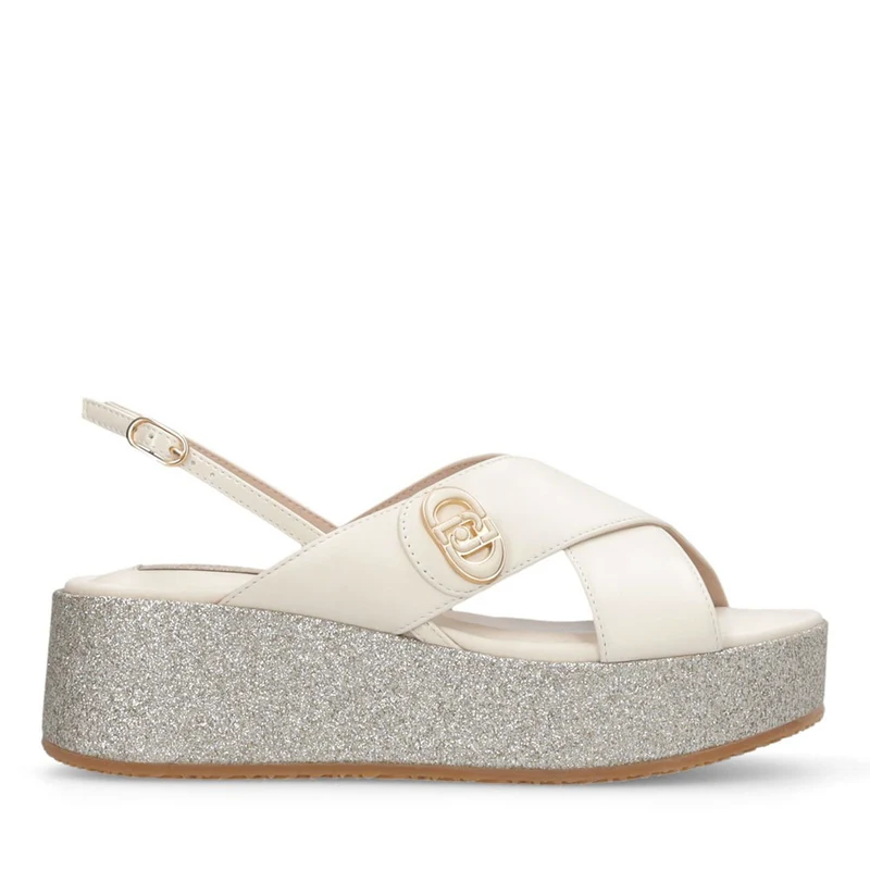 Sandali Donna con Zeppa Glitter LIU JO Flo 03 in Pelle color Latte