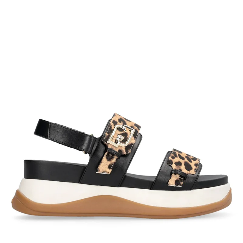 Sandali Platform Donna LIU JO Fiona 02 Neri con Inserti stampa Animalier