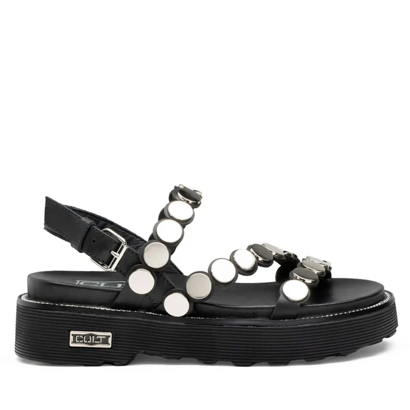 Sandali Donna CULT Ziggy 4770 in Pelle Nera con Borchie Piatte Frontali