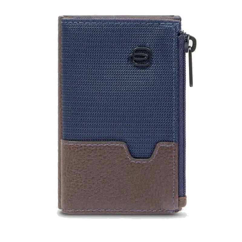 Portacarte PIQUADRO in Tessuto e Pelle e Alluminio con RFID Colore Blu - Testa Moro - PP5585W138R