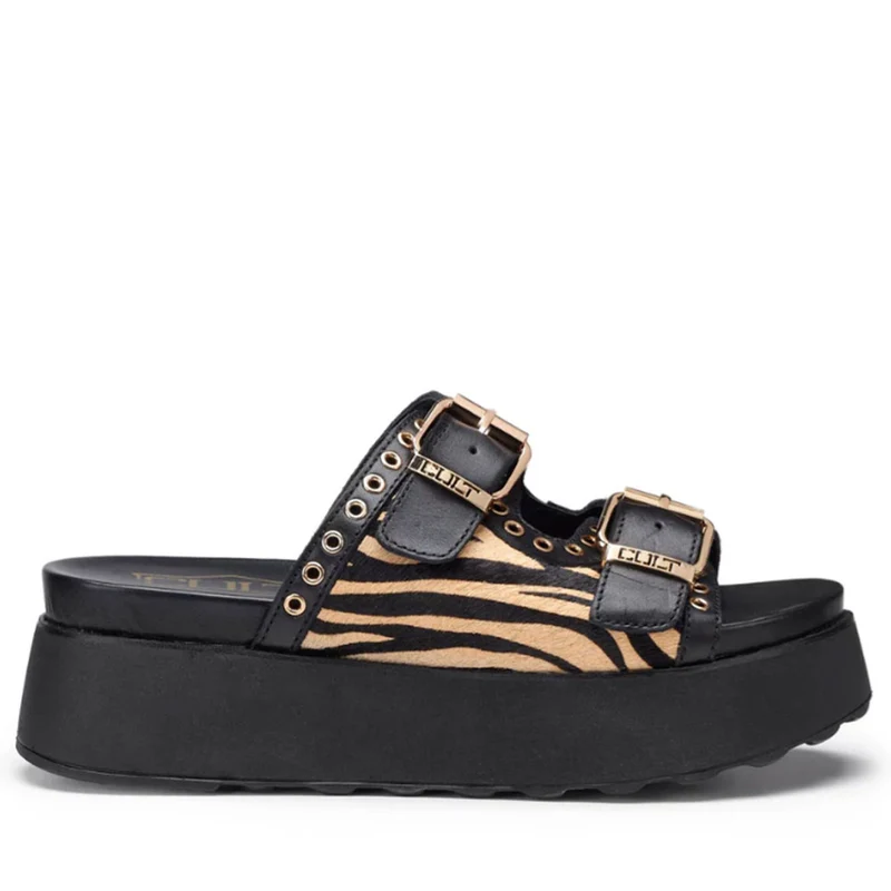 Ciabatte CULT Janis 4306 in Pelle Nera con Inserti Animalier