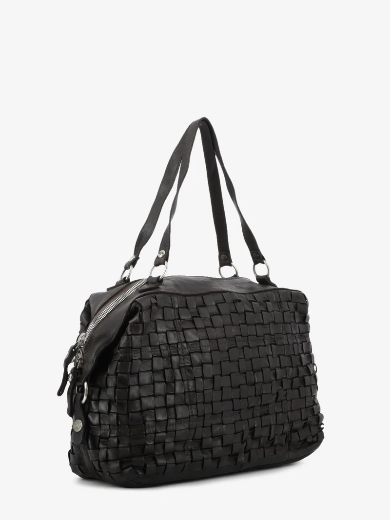 Borsa bowling Rachele in pelle intrecciata moro