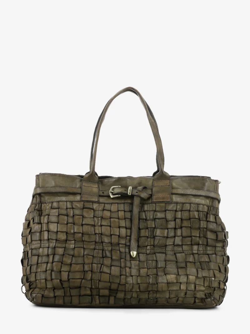 Borsa shopper Penelope in pelle intrecciata verde