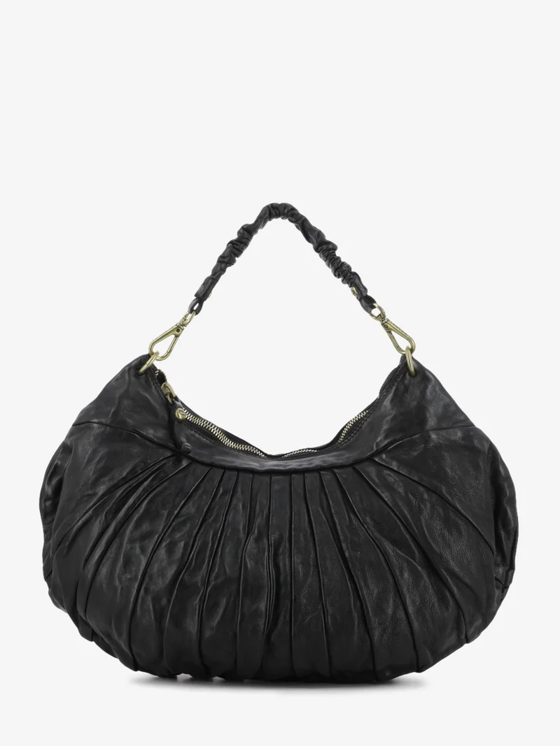 Borsa a spalla Luna plissettata nera