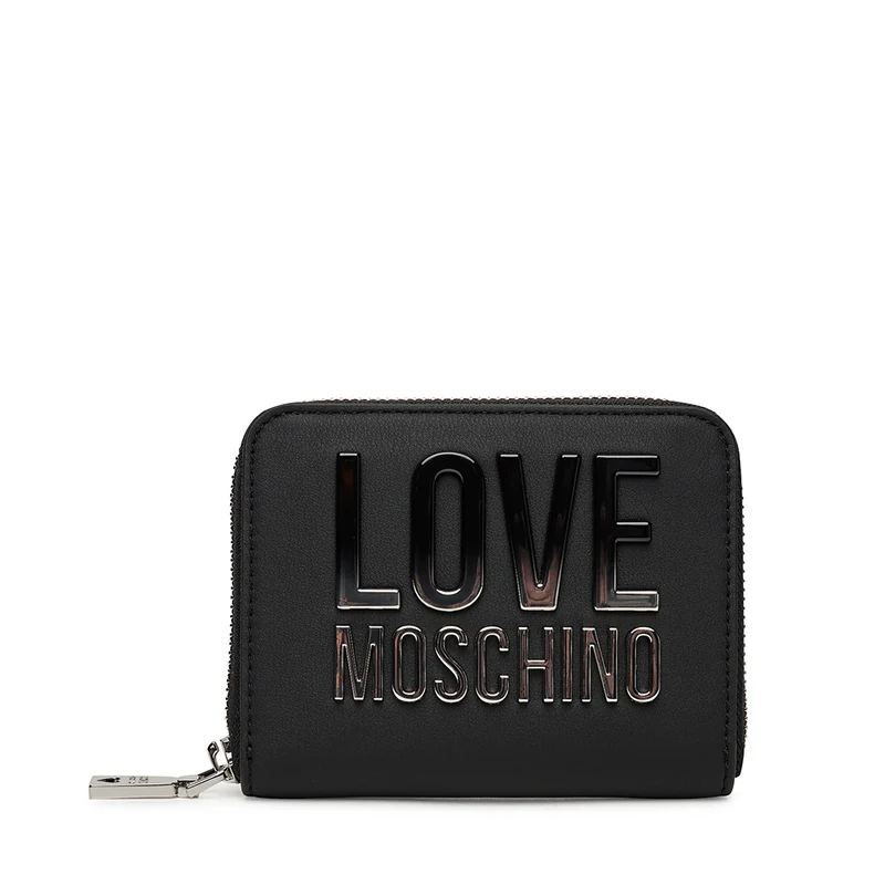 Portafoglio Donna Small Zip Around LOVE MOSCHINO Nero con Logo Lettering Sfumato