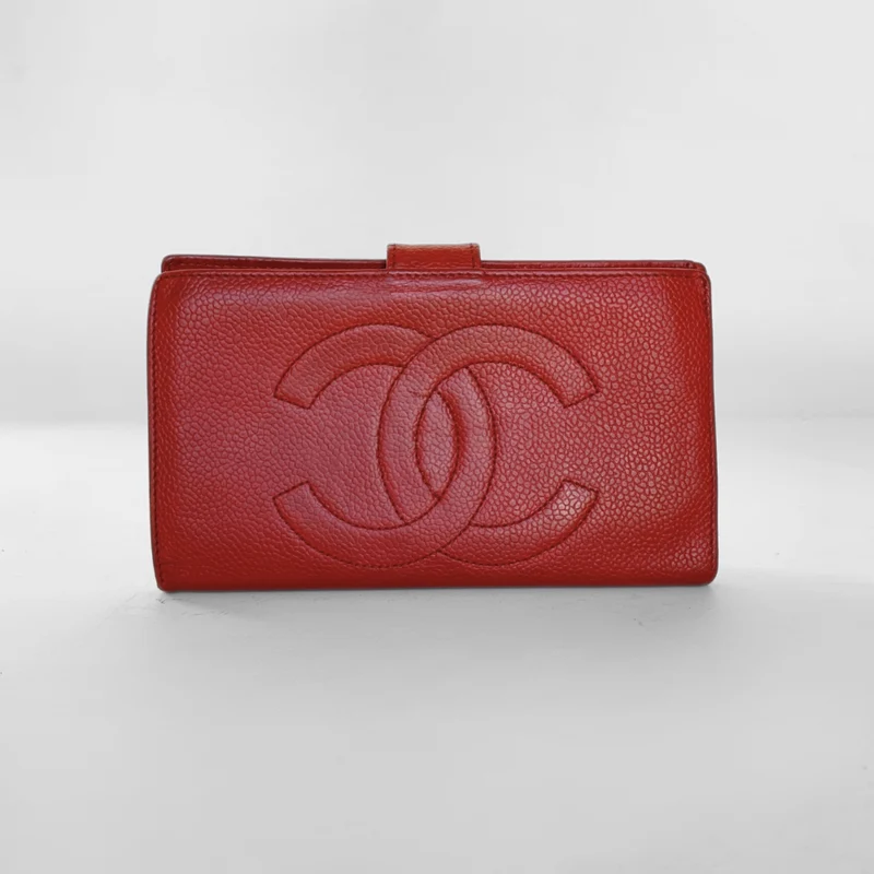 Chanel Portafoglio lungo francese Caviar CC in rosso