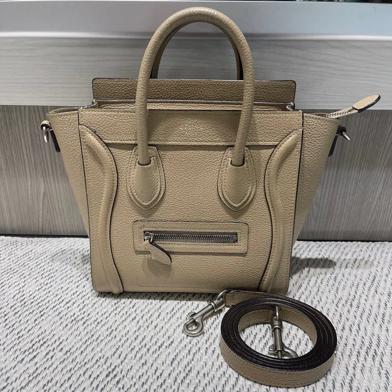 Borsa a tracolla Celine Nano Luggage Tote usata in pelle di vitello bottalata color talpa