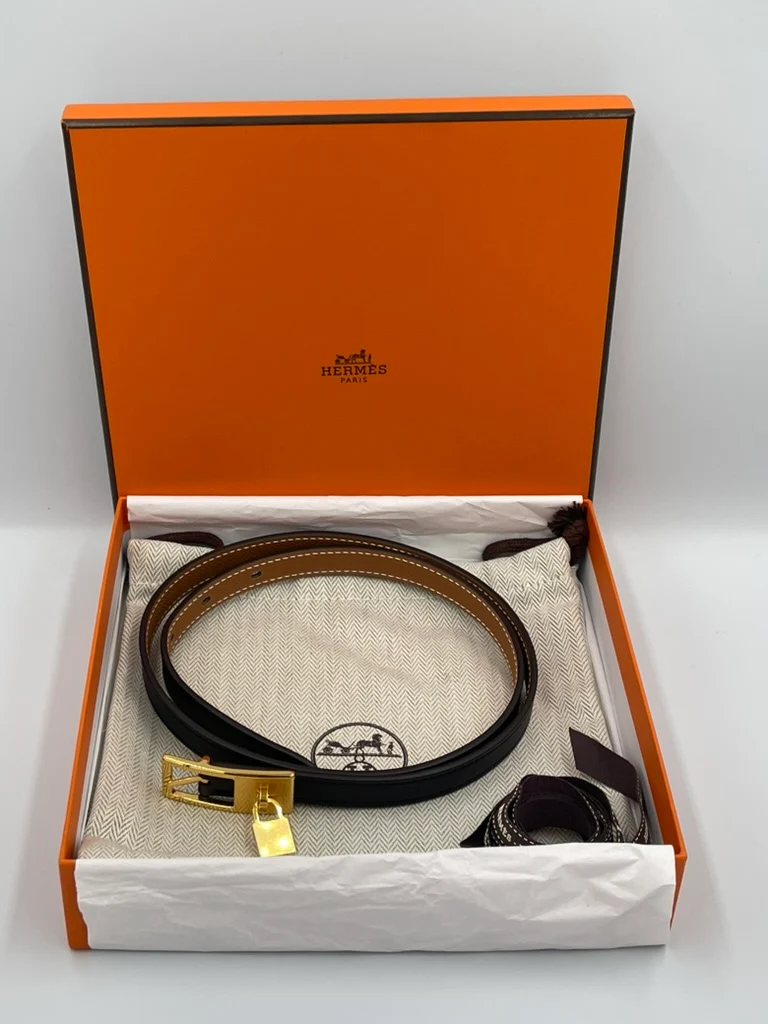 Cintura reversibile Hermes Lucky 15 usata, come nuova – Nero / Finiture dorate, taglia 75 (XS)