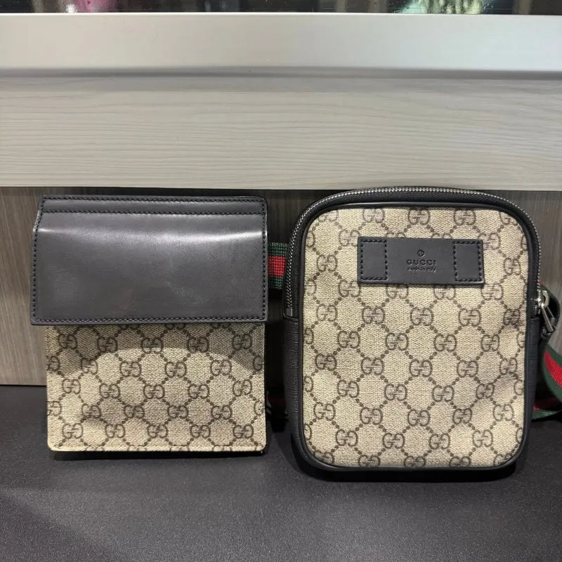 Borsa a tracolla Gucci Double Web usata, in tela GG Web marrone/pelle