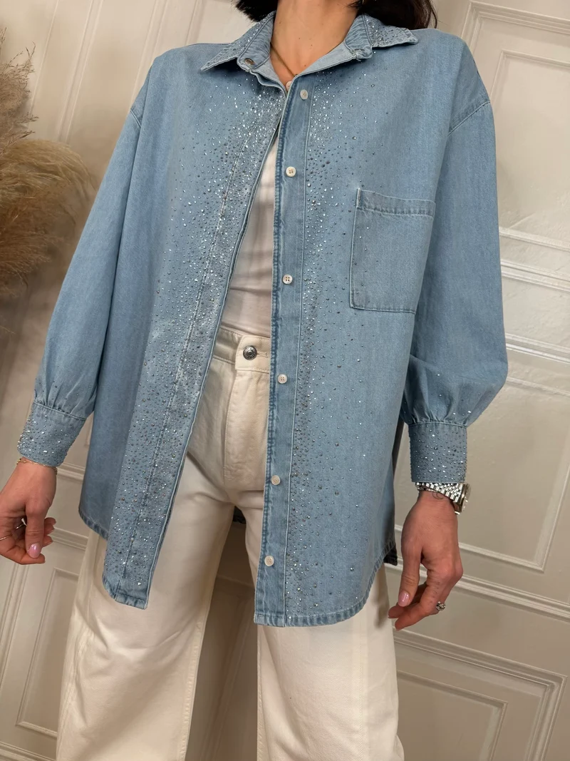Camicia denim pioggia di strass - Haveone