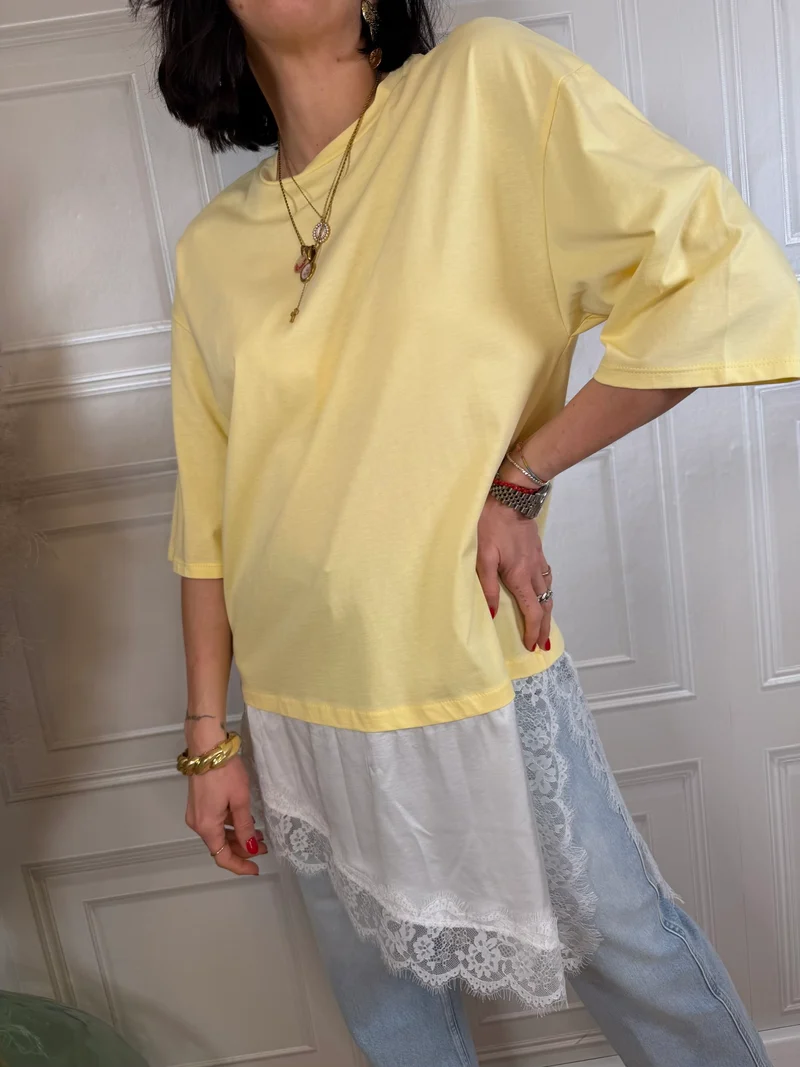 T-shirt fondo pizzo asimmetrico - SusyMix