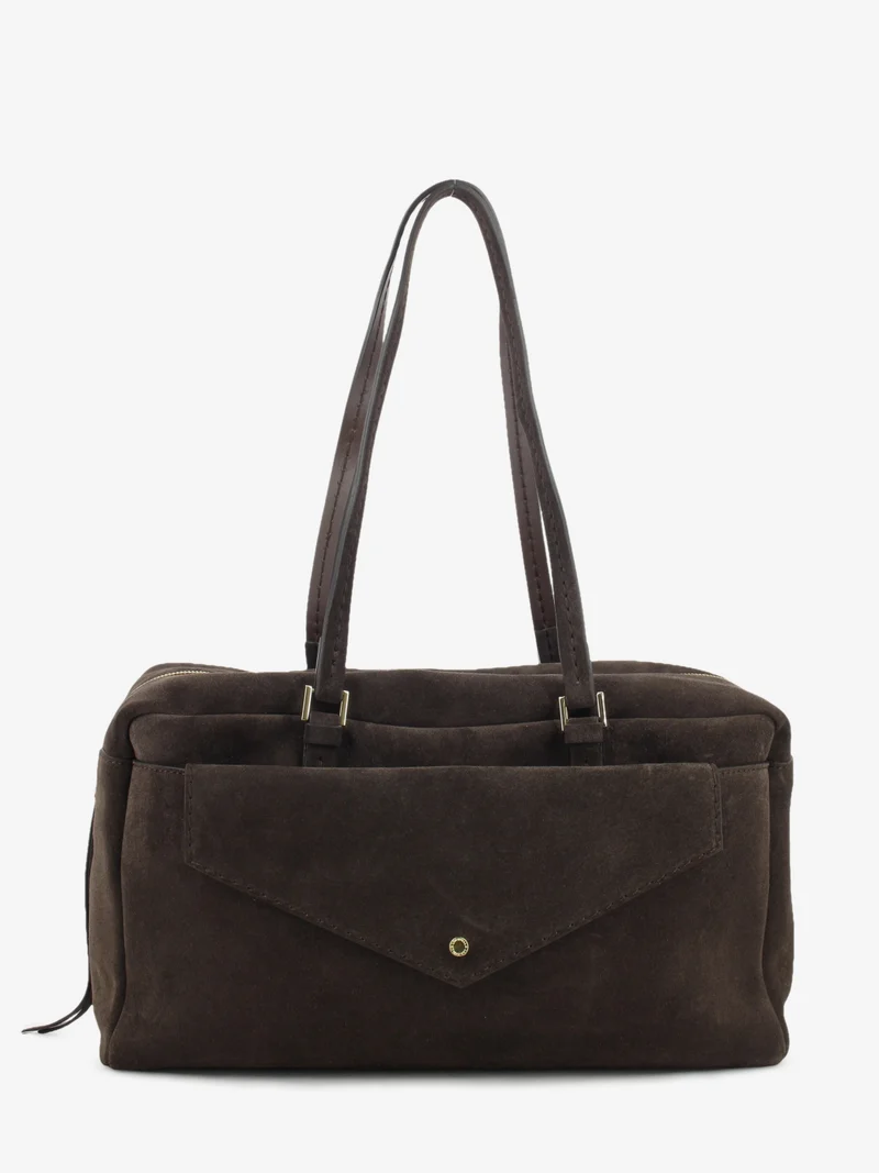 Borsa in pelle scamosciata cioccolato con tasca