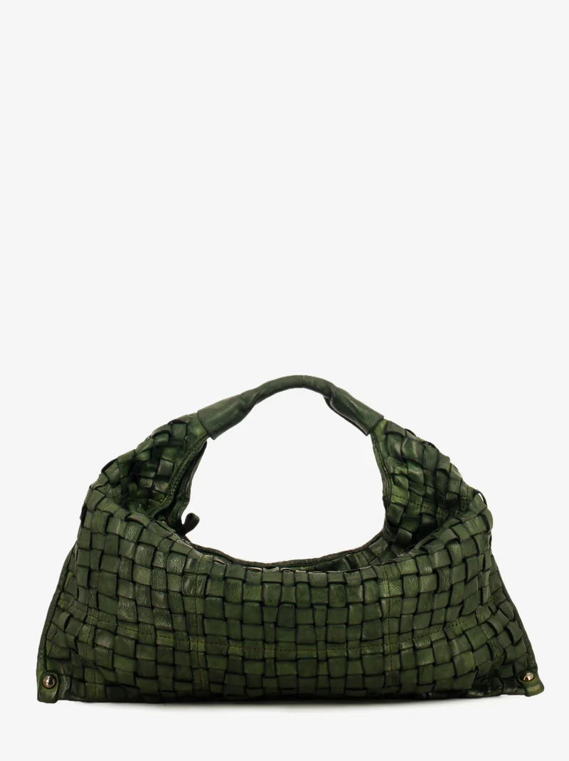 Borsa a spalla Atena in pelle intrecciata bottiglia