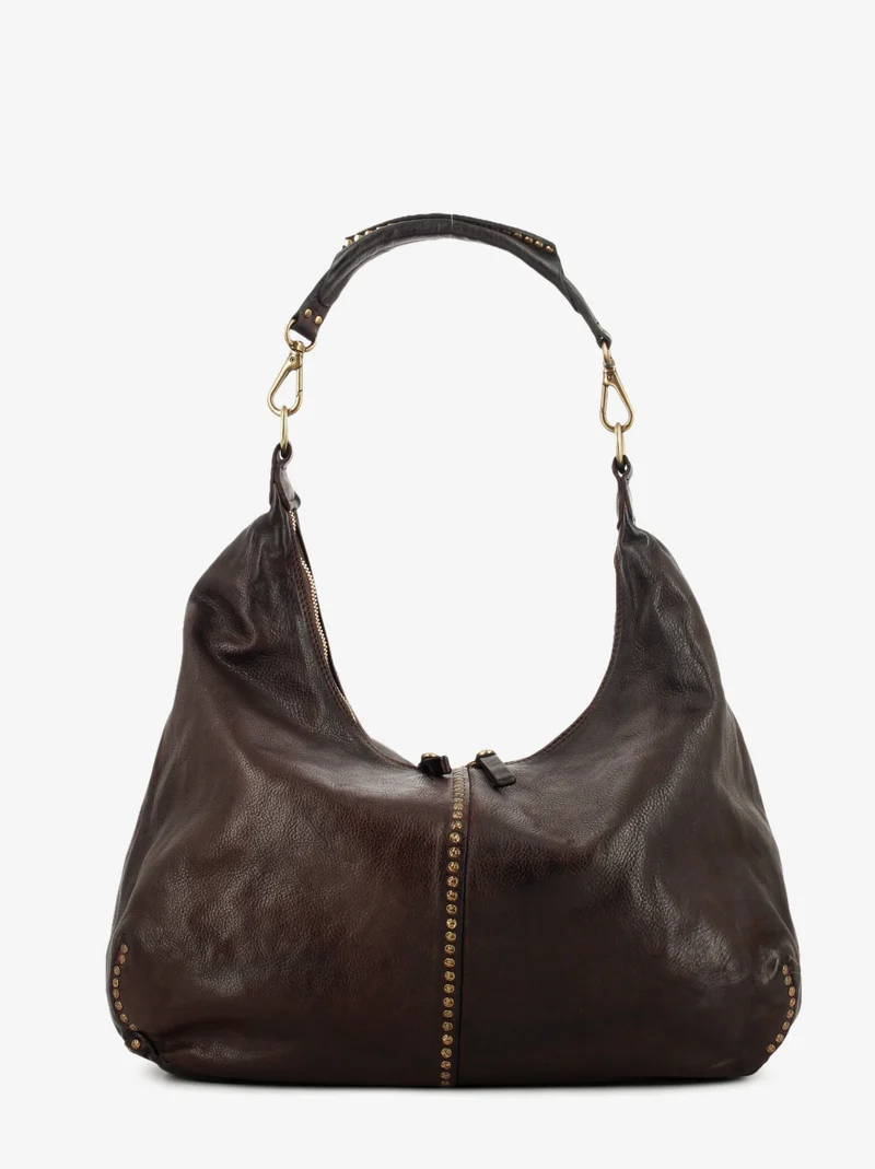 Borsa Wanda in pelle con rivetti moro