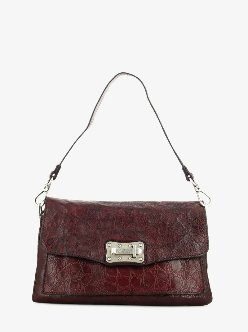 Borsa tracolla Agnese in pelle stampa cocco vinaccia