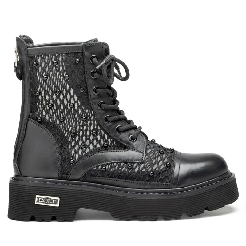 Scarpe Donna CULT Anfibi Slash 4696 in Pelle Nera Traforata e Mesh con Micro Borchie