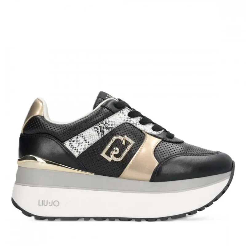 Sneakers Super Platform Donna LIU JO Maxi Wonder Plus 02 Bis in Pelle Traforata Nera
