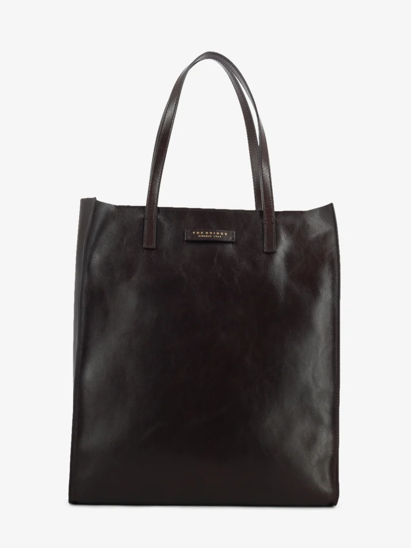 Shopper in pelle mirra moka / gold