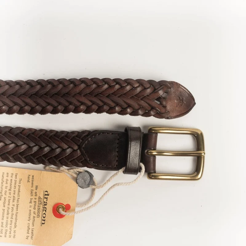 DRAGON DIFFUSION - Cintura intrecciata - 6030 - Polo Tip Dark Brown