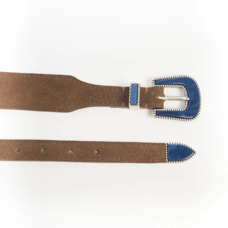 Cappellettoshop - Cintura - Tex Mex - Camoscio Snuff - Pietra Blu