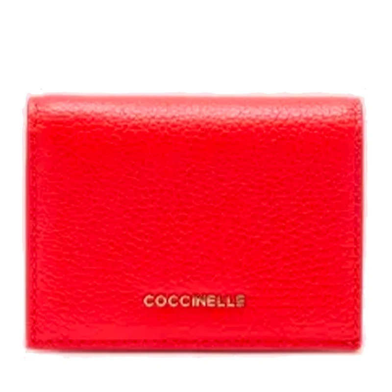 Portafoglio Donna Mini COCCINELLE in Pelle Linea Metallic Soft colore Gazpacho Chiuso con Bottone