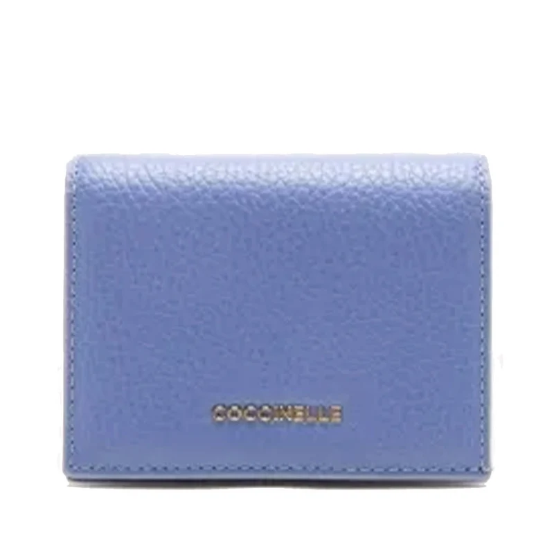 Portafoglio Donna Mini COCCINELLE in Pelle Linea Metallic Soft colore Azul Chiuso con Bottone