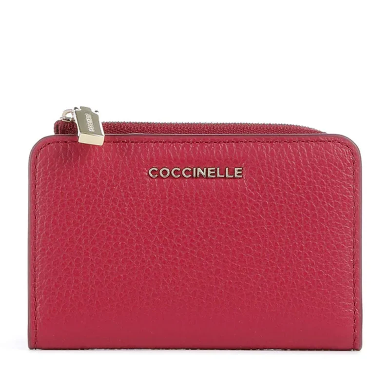 Portacarte Mini COCCINELLE in Pelle Linea Metallic Soft colore Sangria