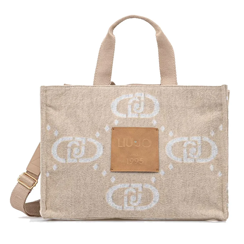Shopping Bag Donna LIU JO in Tessuto Logato Beige