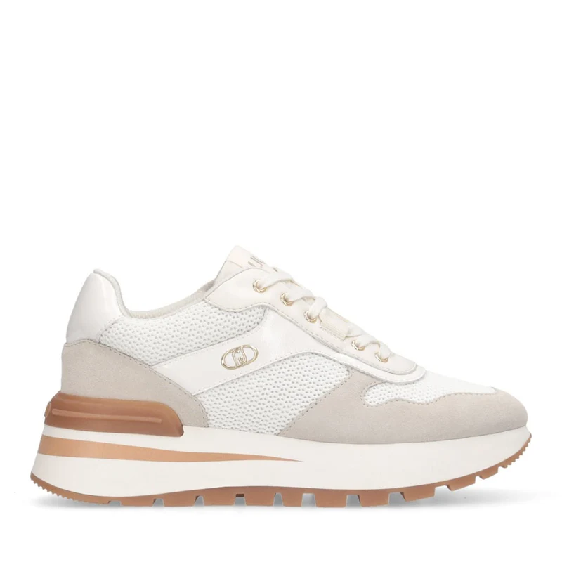 Sneakers Platform Donna LIU JO Amazing 38 in Suede e Mesh color Latte e Bianco