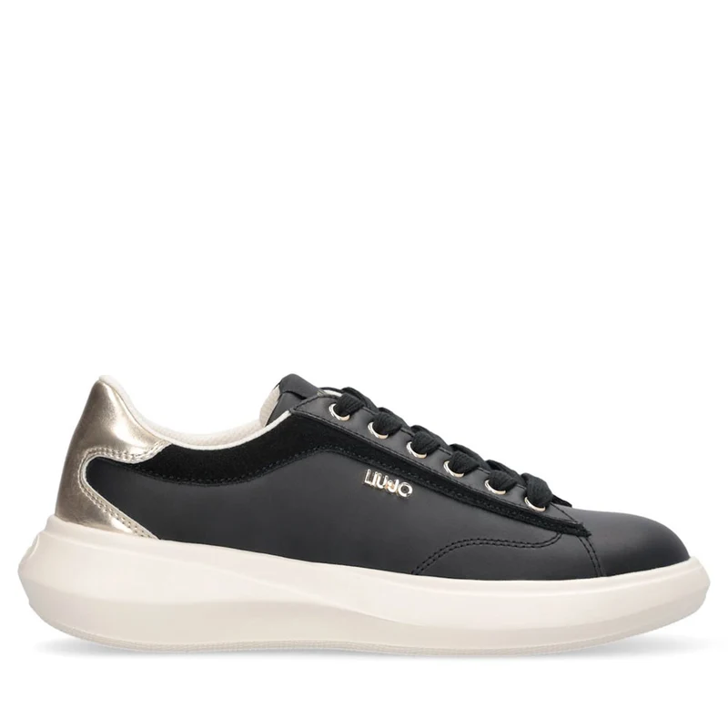 Sneakers Donna LIU JO Casper 01 in Pelle Nera con Inserto Laminato Oro