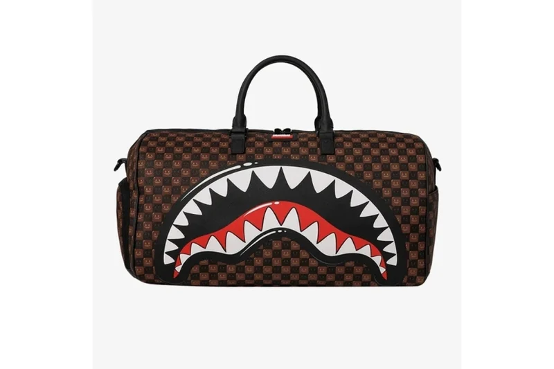 SPRAYGROUND SHARKS IN PARIS WTF BUBBLE BROWN CHECK DUFFLE