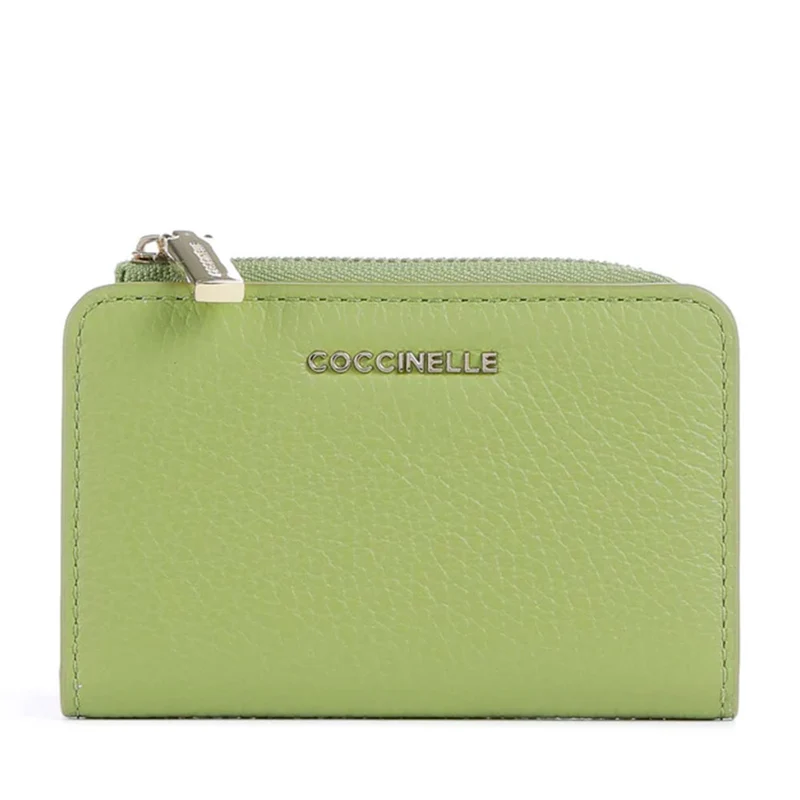 Portacarte Mini COCCINELLE in Pelle Linea Metallic Soft colore Guacamole