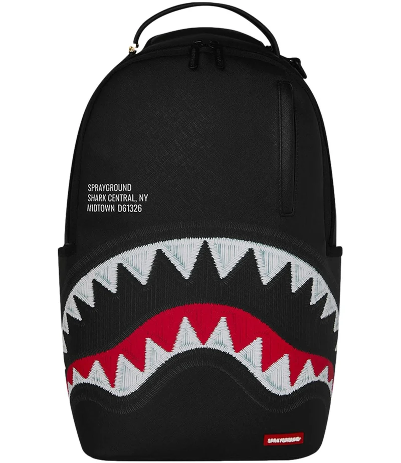 SPRAYGROUND SHARK CENTRAL BLACK EMBROIDERED SHARK BACKPACK