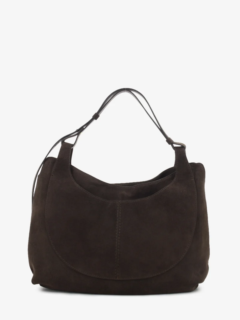 Borsa in pelle scamosciata con cuciture cioccolato