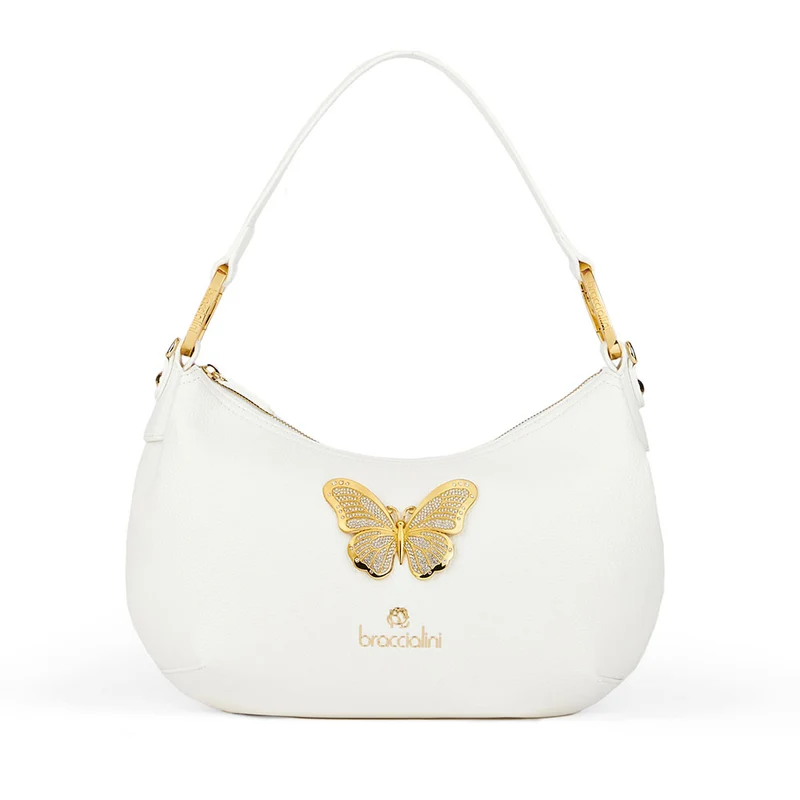 Borsa Donna Mezzaluna a Spalla Media BRACCIALINI linea Beth Jewels Bianco