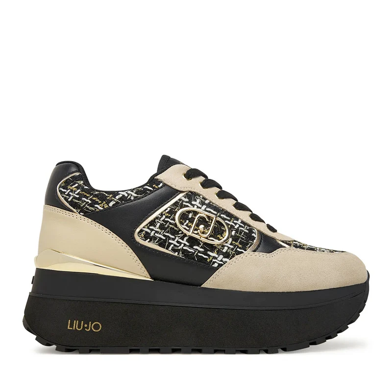 Sneakers Super Platform Donna LIU JO Maxi Wonder Plus 01 in Pelle Suede e Tessuto Rope Black