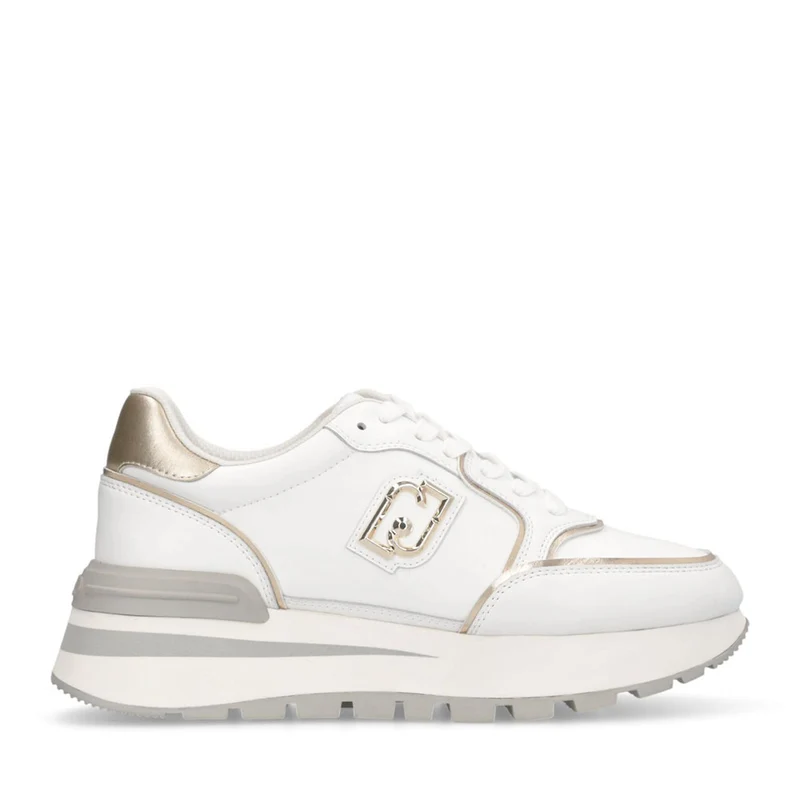 Sneakers Platform Donna LIU JO Amazing 25 in Pelle Bianca e Inserti Laminati Oro