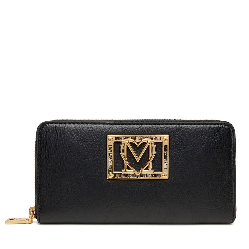 Portafoglio Donna Zip Around LOVE MOSCHINO Nero con Placca Logata