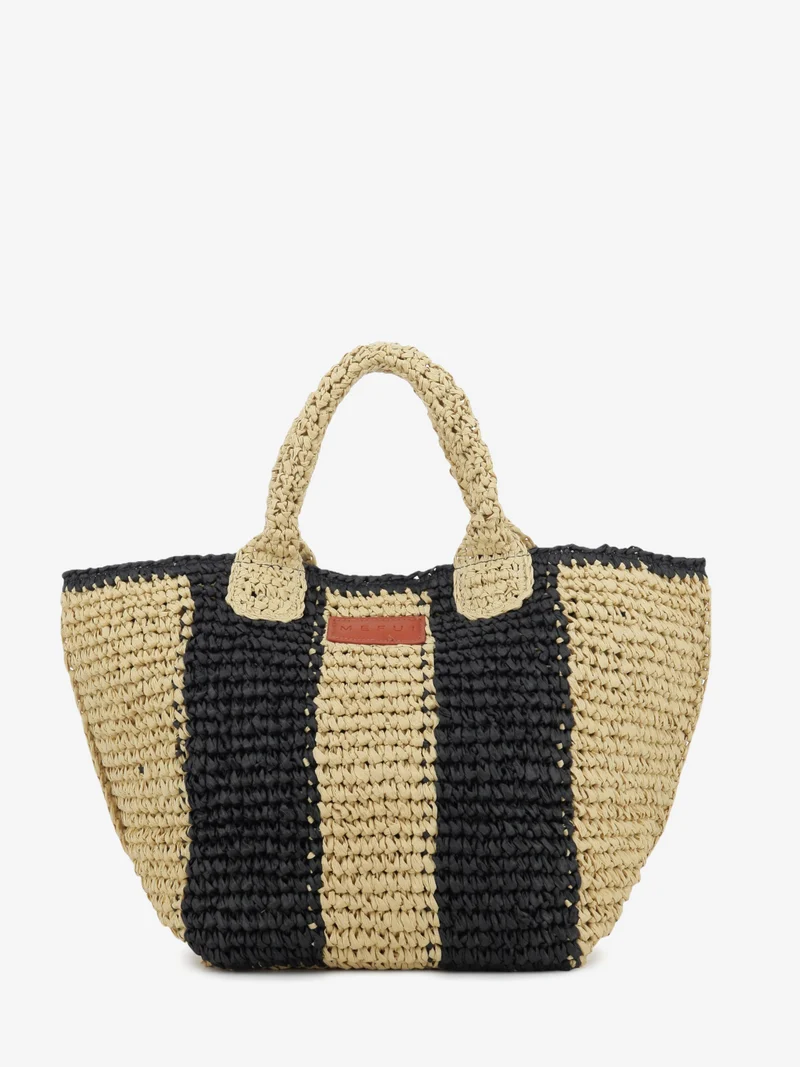 Tote bag in rafia beige / nero