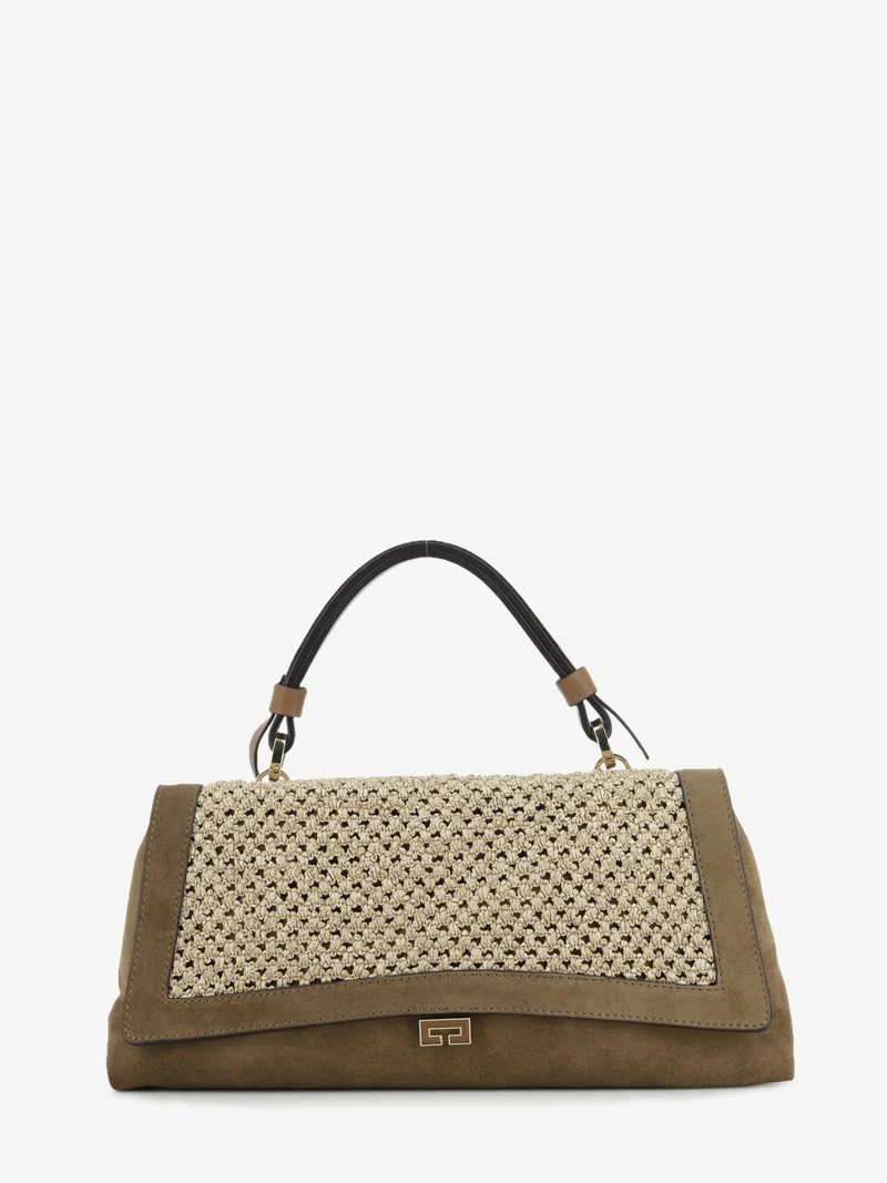 Borsa in rafia e suede marrone