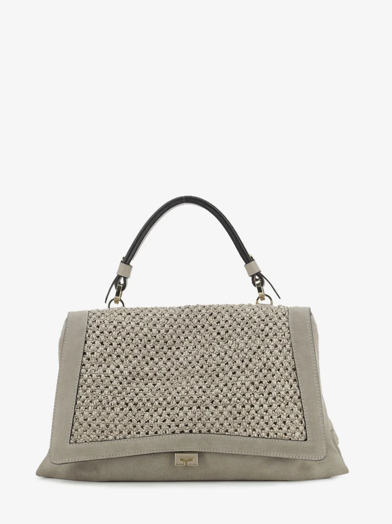 Borsa in suede e rafia Kendall taupe