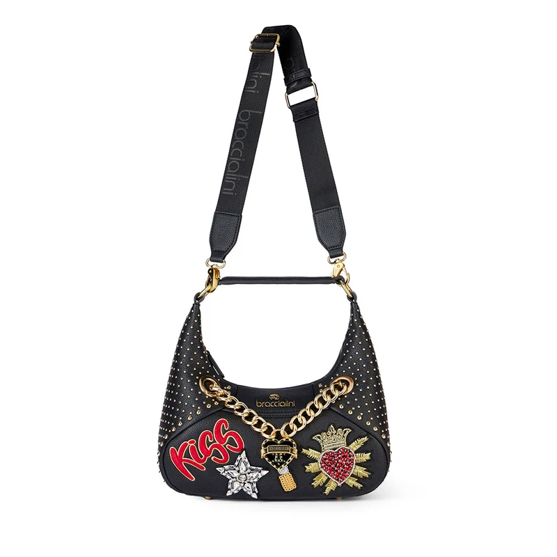 Borsa Donna a Spalla Media BRACCIALINI linea Rock colore Nero