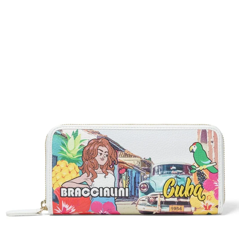Portafoglio Donna Zip Around BRACCIALINI linea Cartoline stampa Cuba