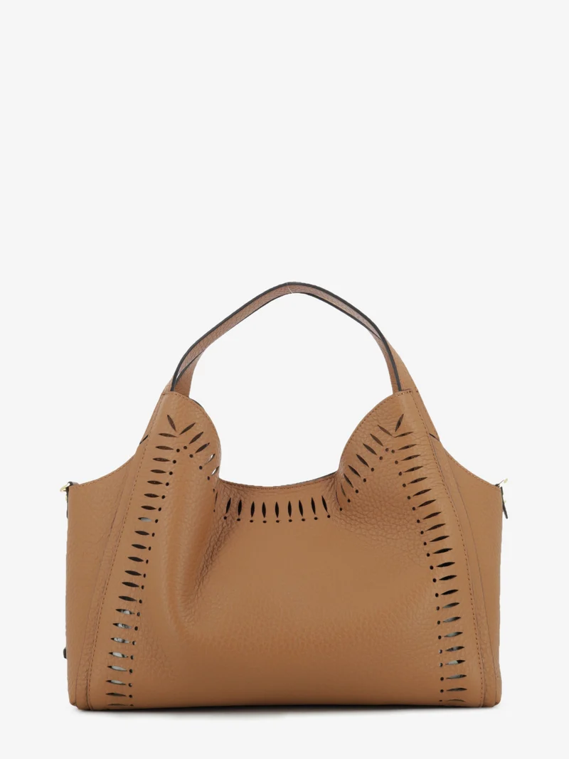 Borsa in pelle traforata cuoio
