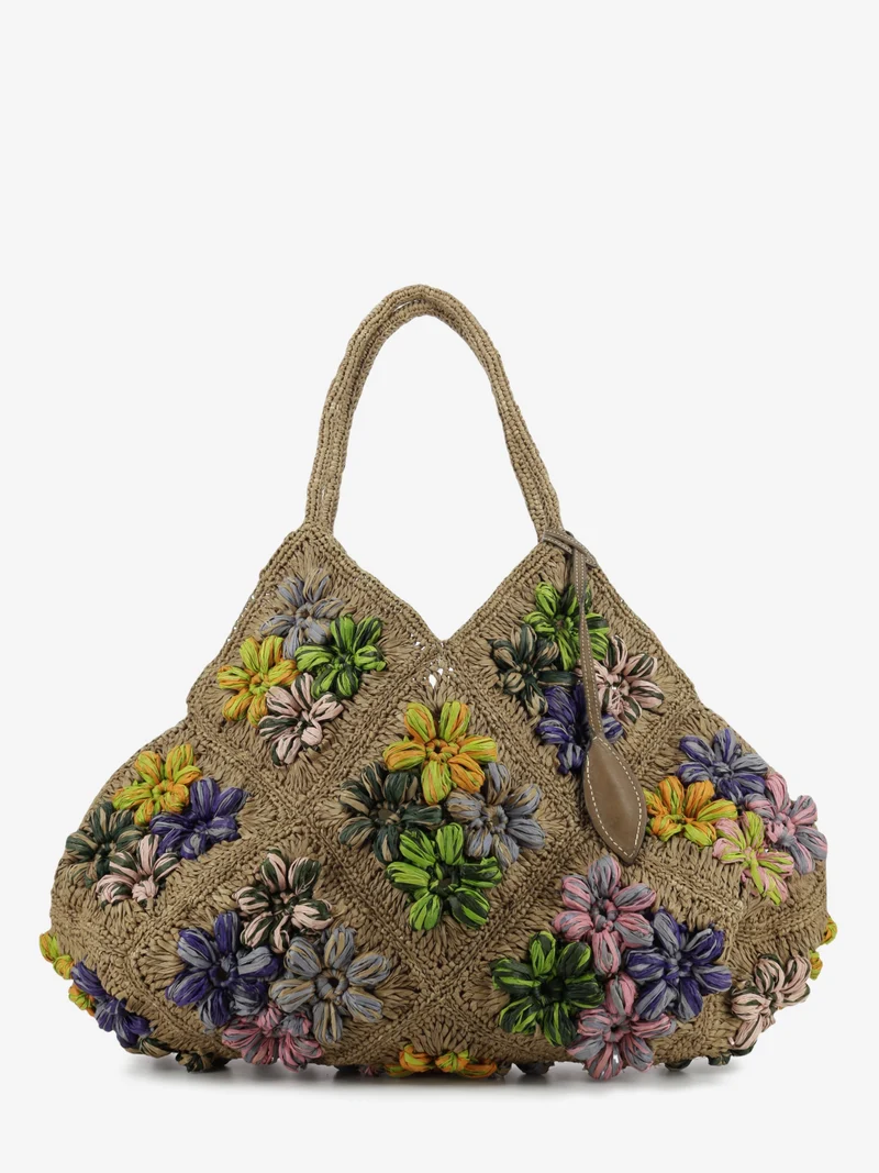 Shopper Desirè con fiori cognac / multicolor