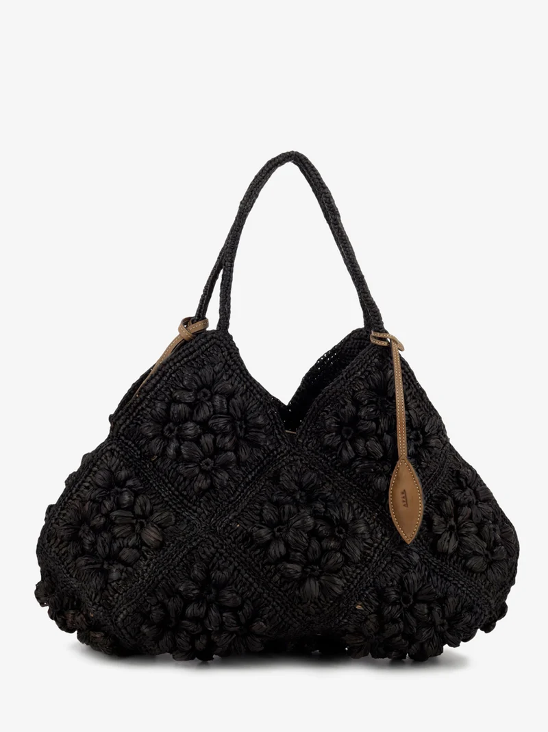 Shopper Desirè con fiori ebony