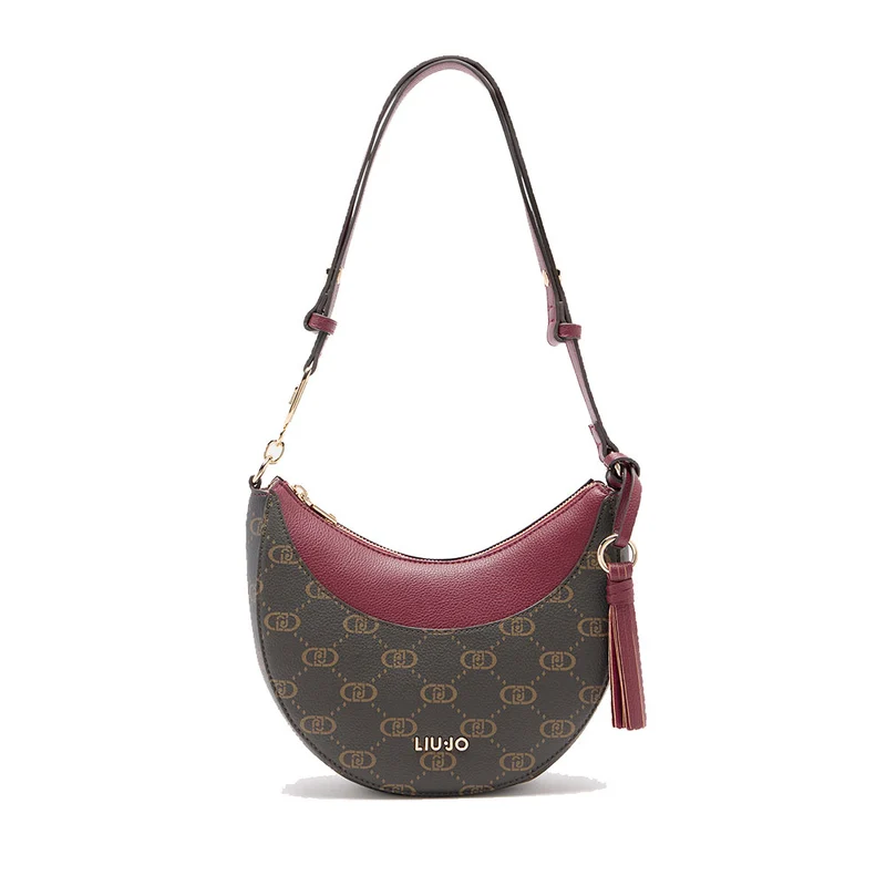 Hobo Bag Media LIU JO Marrone con Logo Monogram e Inserto effetto Bottalato Red Wine