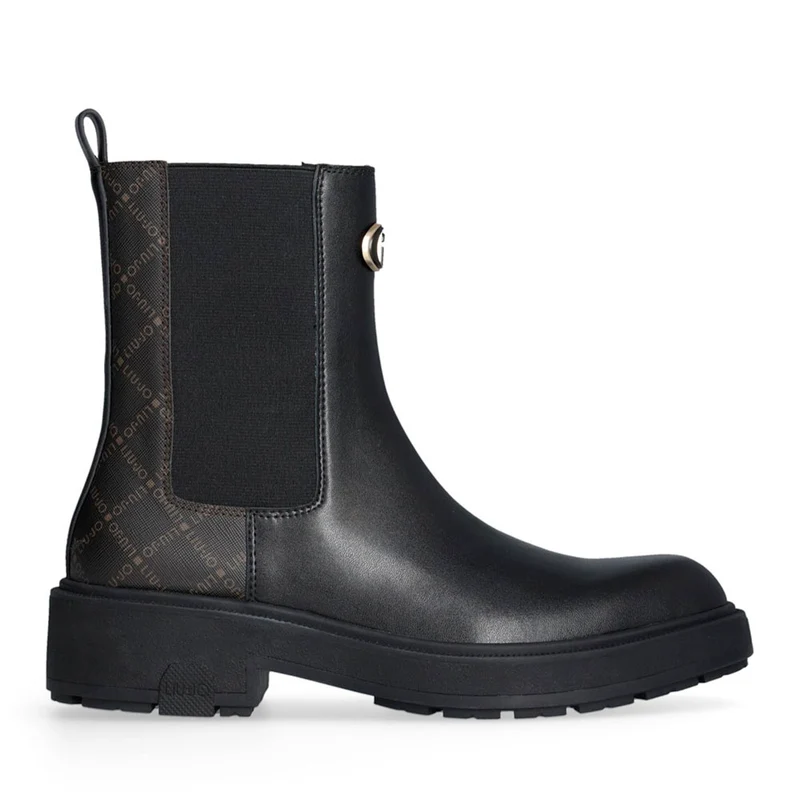 Stivaletti Beatles Donna LIU JO London 02 in Pelle Nera con Inserti Monogram