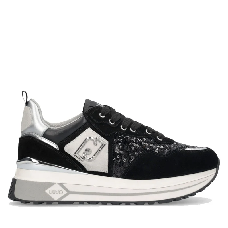 Sneakers Platform Donna LIU JO Maxi Wonder 01 in Suede e Paillettes Nero